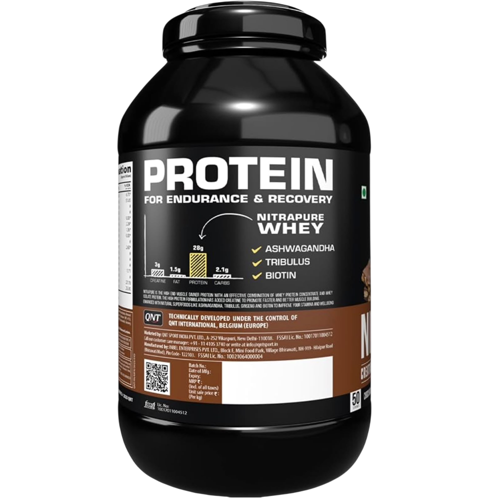 QNT Nitrapure, Blend of Whey Isolate & Concentrate | 1kg, Choco Badam